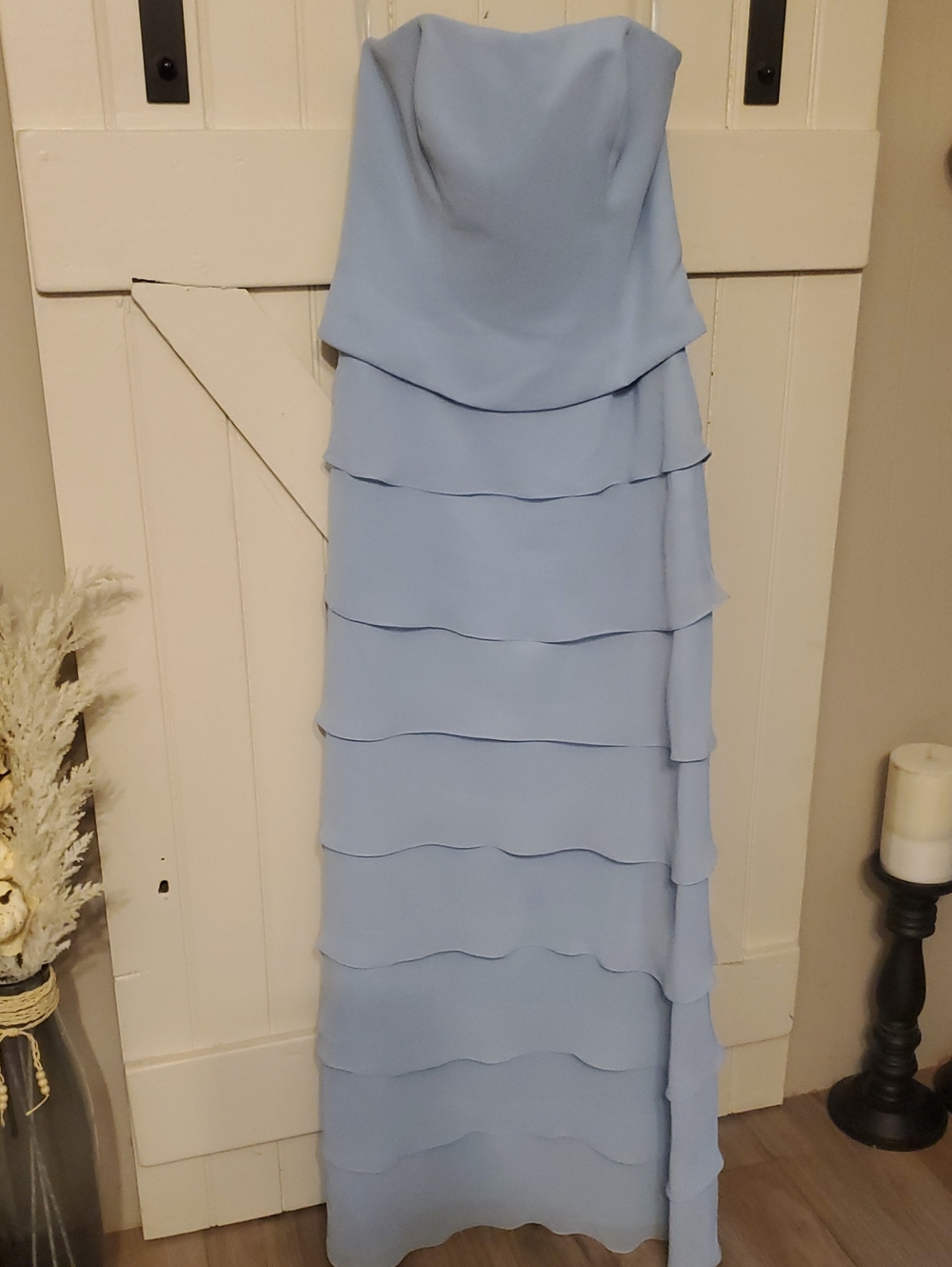Strapless Light Blue Layered Maxi Dress